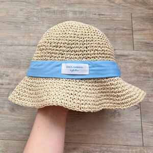Dolce & Gabbana Light Blue Straw Hat Beige Sun Hat Designer Summer Cottage Cute